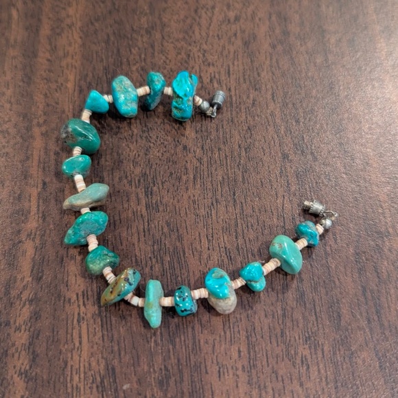 Vintage Turquoise Chunky Nugget & Shell Bead Bracelet Native American 1970s - Picture 8 of 8
